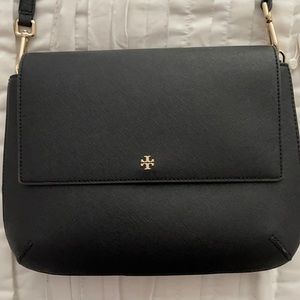 Tory Burch black Robinson Saffiano messenger bag